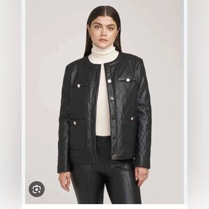 NWOT Anne Klein Collarless Vegan Leather Quilted Jacket small bin2